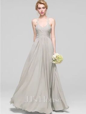 JJs House Light Gray Chiffon Halter Maxi Dress